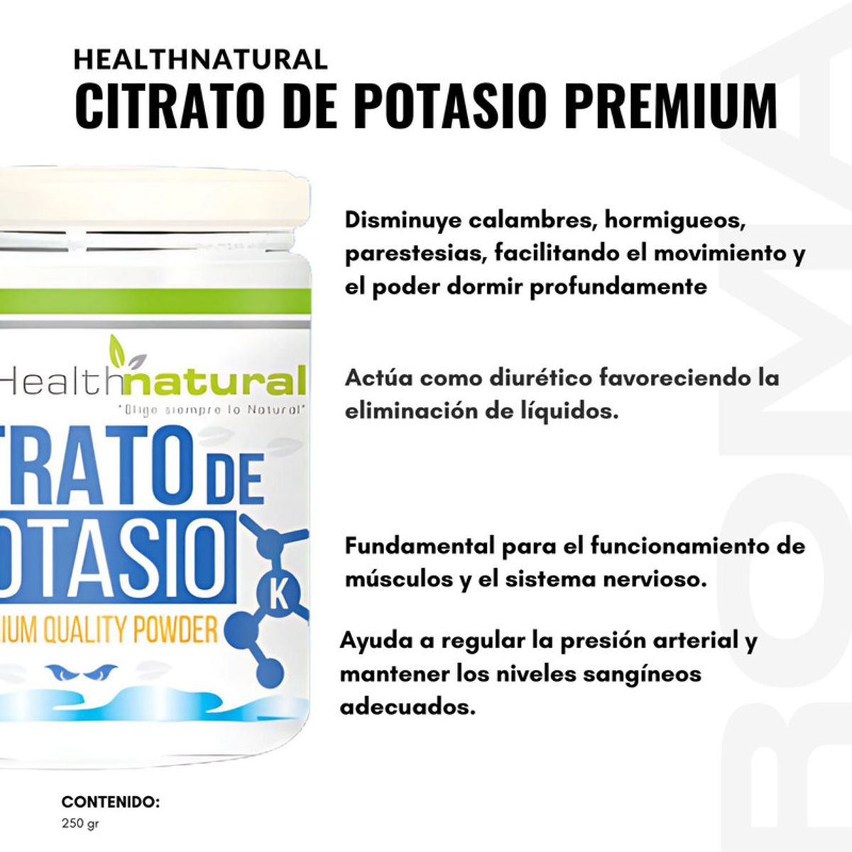 HEALTHNATURAL - CITRATO DE POTASIO PREMIUM HEALTHNATURAL 250GR