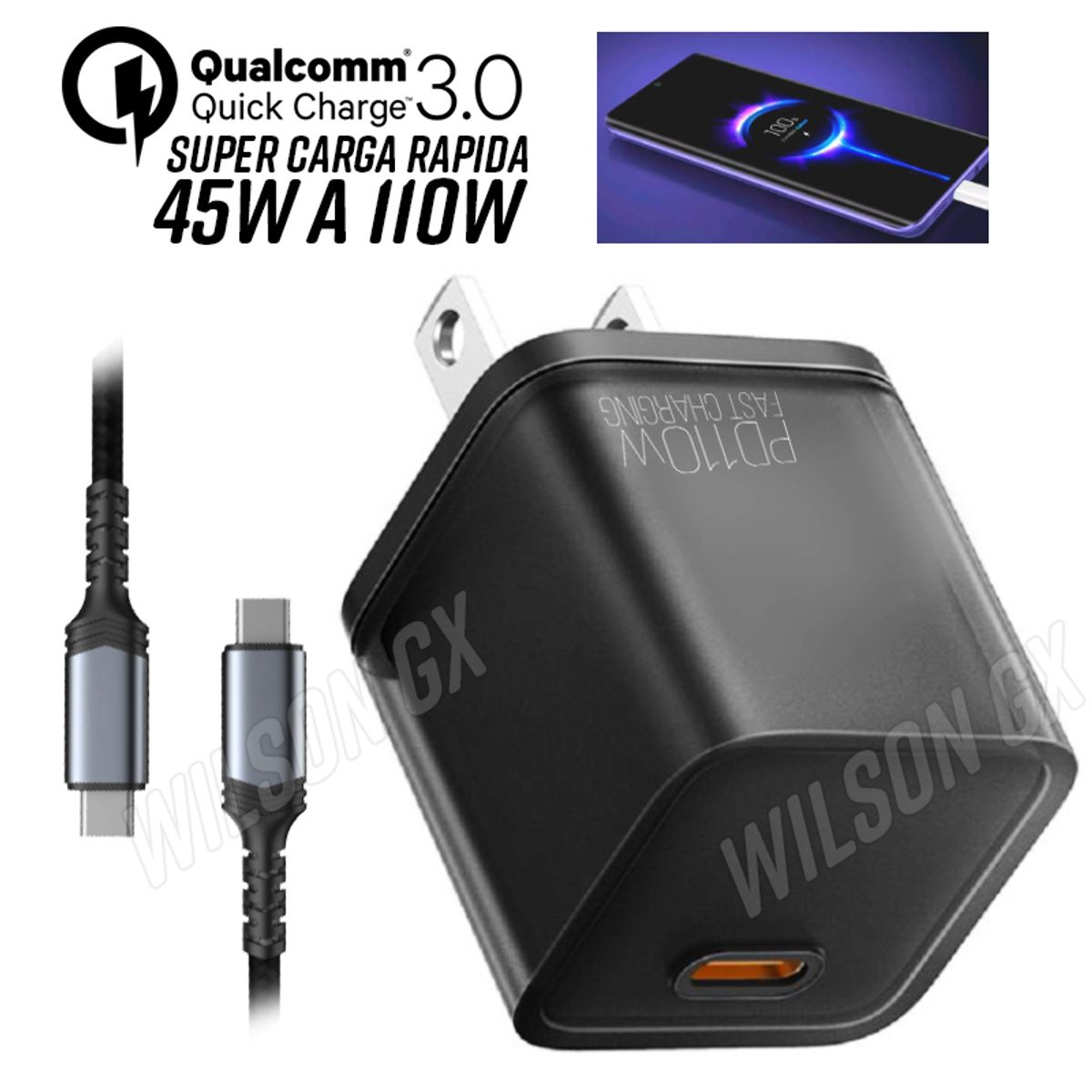 OEM - Cargador con Carga Super Rapida y Cable para Samsung de 45w a 110W