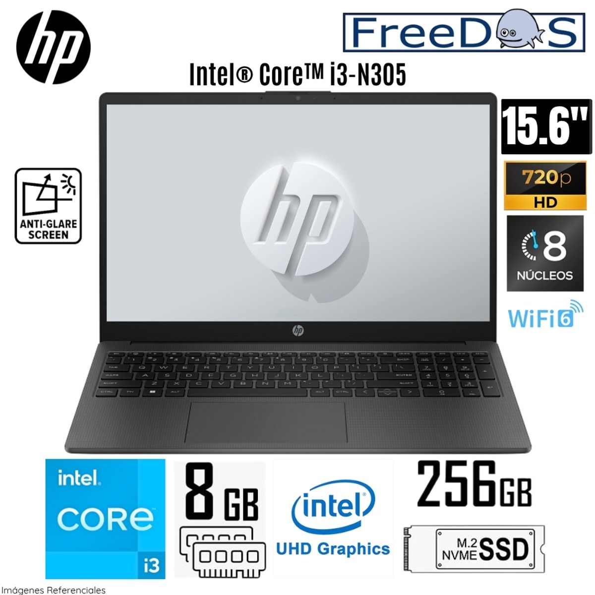 HP - Laptop HP 250 G10 Intel Core i3-N305 8GB RAM 256GB SSD 15.6"  HD Free Dos - B83U6AT