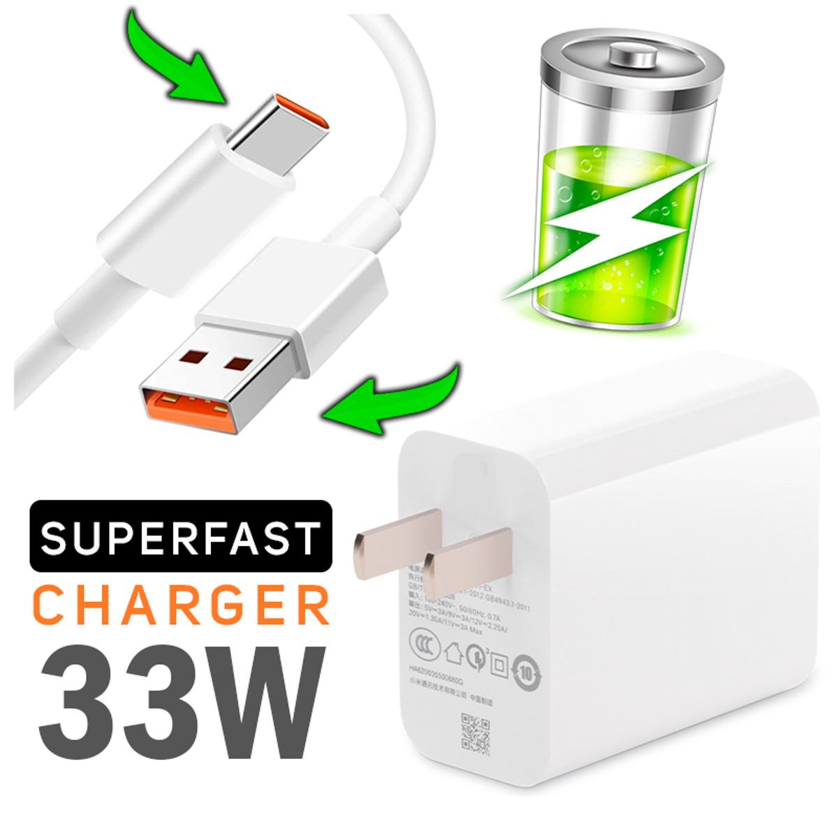 OEM - Cargador Para Xiaomi Carga Rápida Turbo 33W Cable Tipo-C Redmi