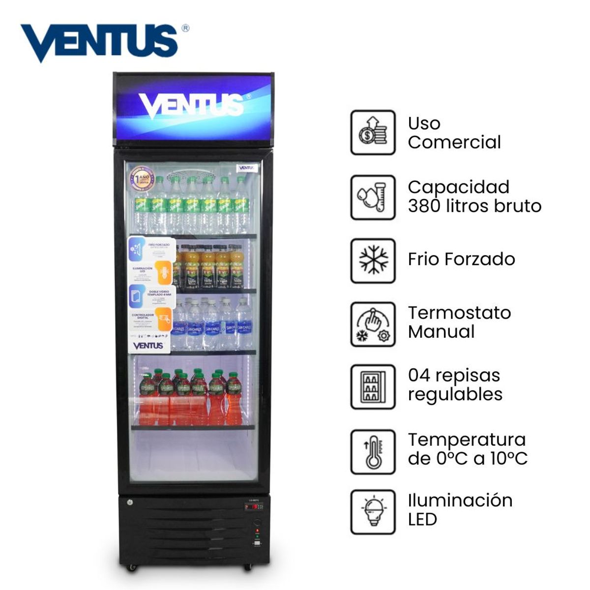 VENTUS - Visicooler Ventus Vertical 1 Puerta 380Lt LG-380TC - Negro