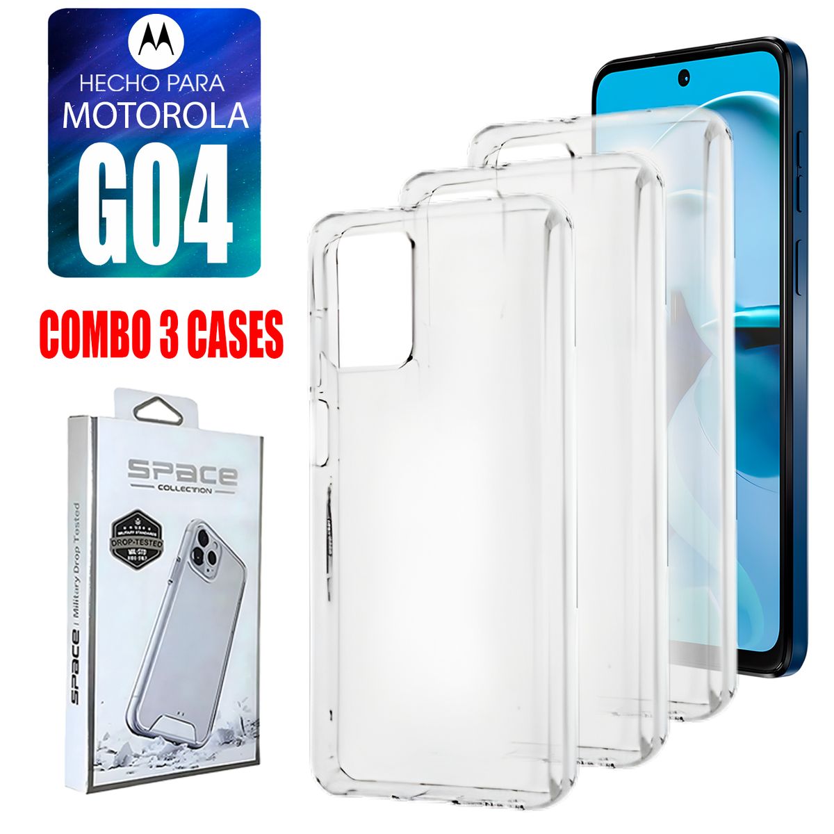 ASIA IMPORT - Combo Case Space Transparente Para Motorola G04