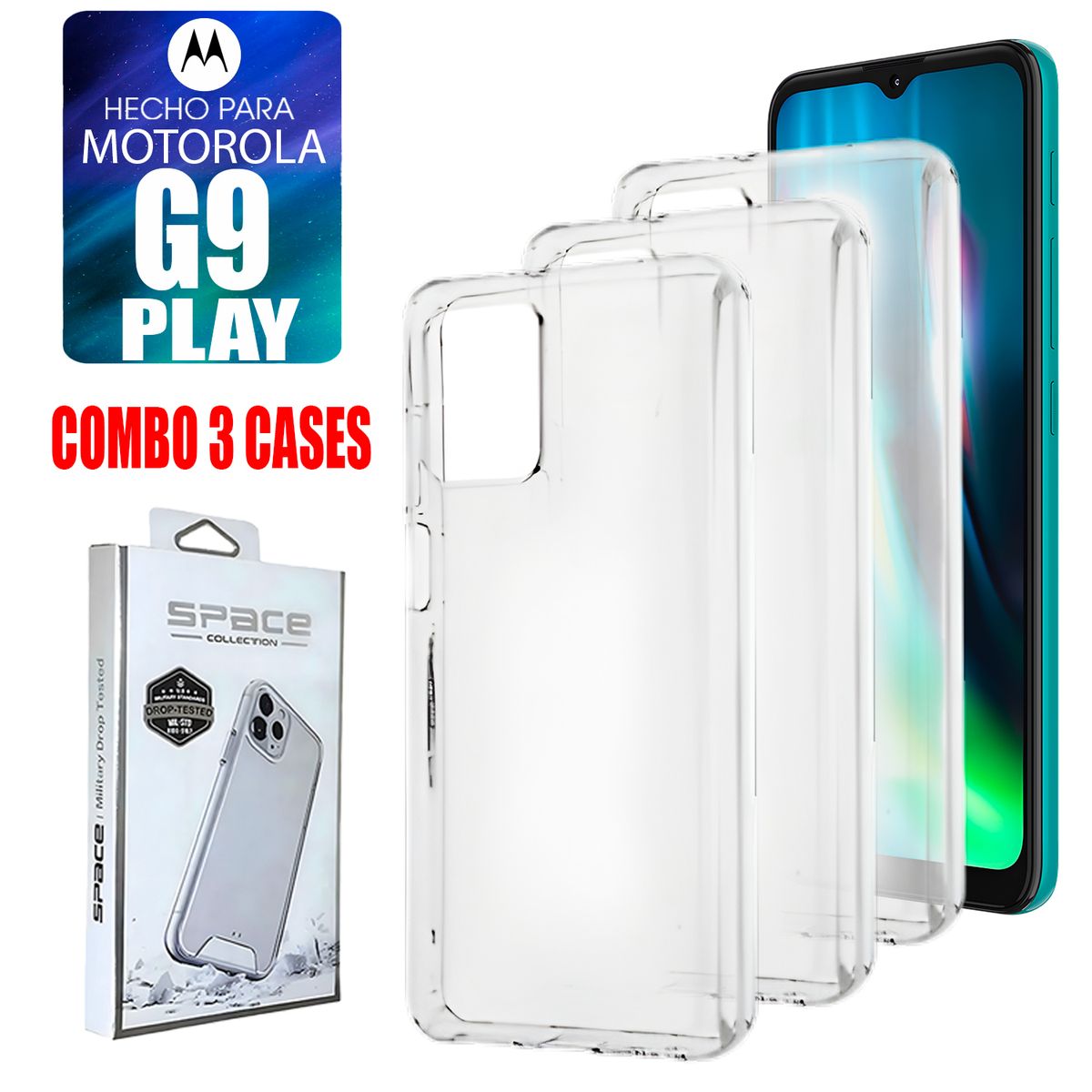 ASIA IMPORT - Combo Case Space Transparente Para Motorola G9 Play