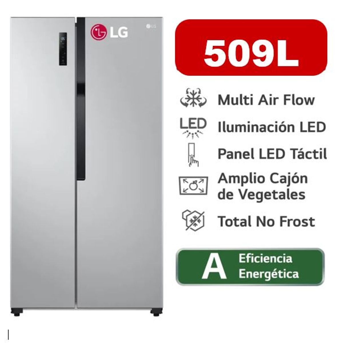 LG - Refrigeradora LG LS51BPP 509L Multi Air Flow Side By Side Plateada