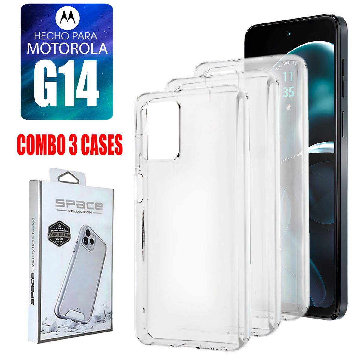 ASIA IMPORT - Combo Case Space Transparente Para Motorola G14