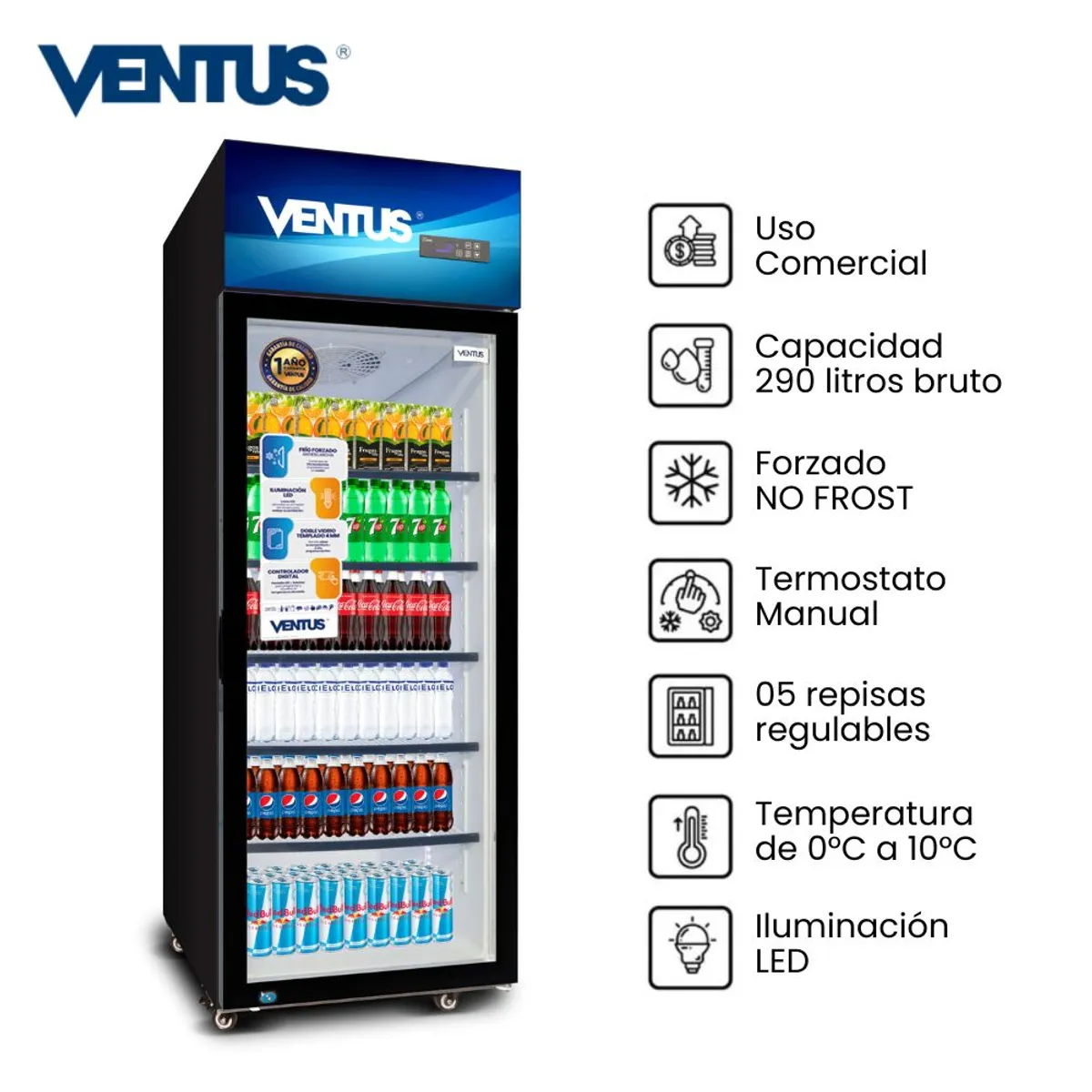 VENTUS - Exhibidor Ventus Vertical 1 Puerta 380Lt LG-380TCG - Negro