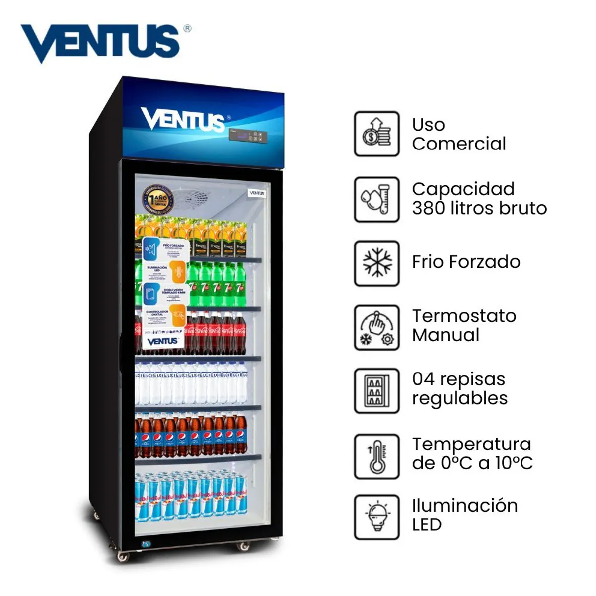 VENTUS - Exhibidor Ventus Vertical 1 Puerta 380Lt LG-380TCG - Negro