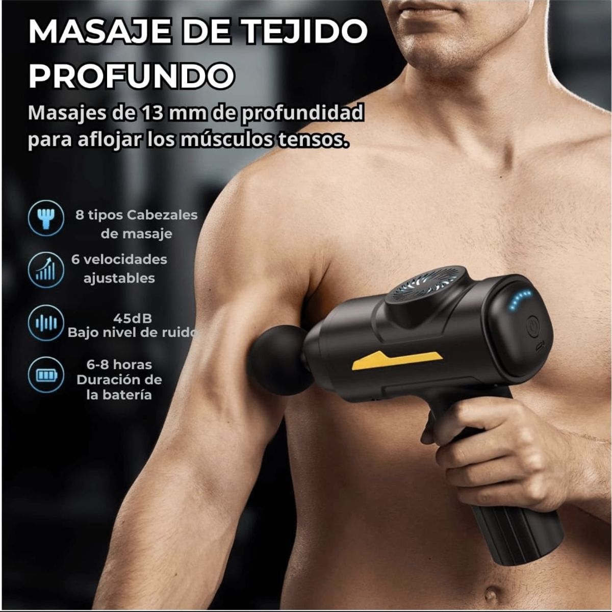 GENERICO - Pistola De Masaje 8 Cabezas Alivio De Dolor Y Recuper Negro