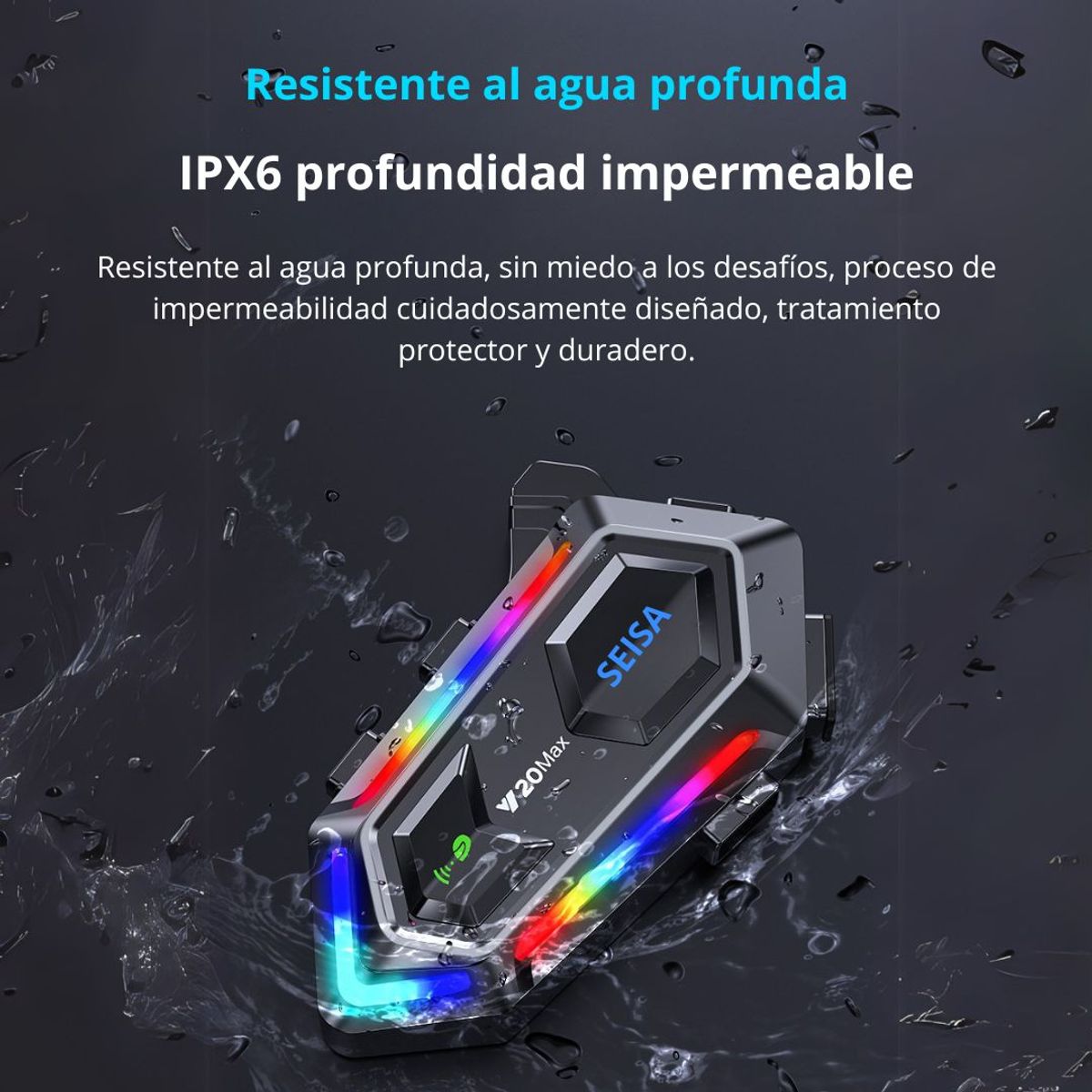 SEISA - Auriculares Inalámbricos para Casco SEISA MT-Y20MAX IPX6 Luces RGB