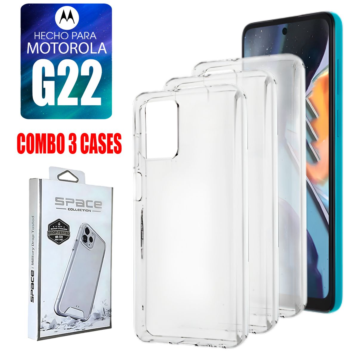ASIA IMPORT - Combo Case Space Transparente Para Motorola G22