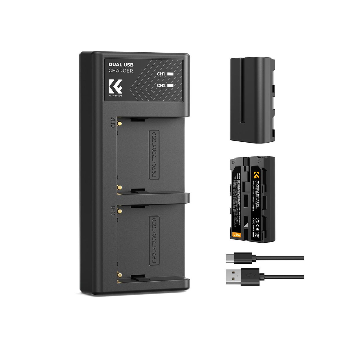 K&F CONCEPT - Kit de 2 baterías NP550 + cargador dual K&F Concept KF28.0046