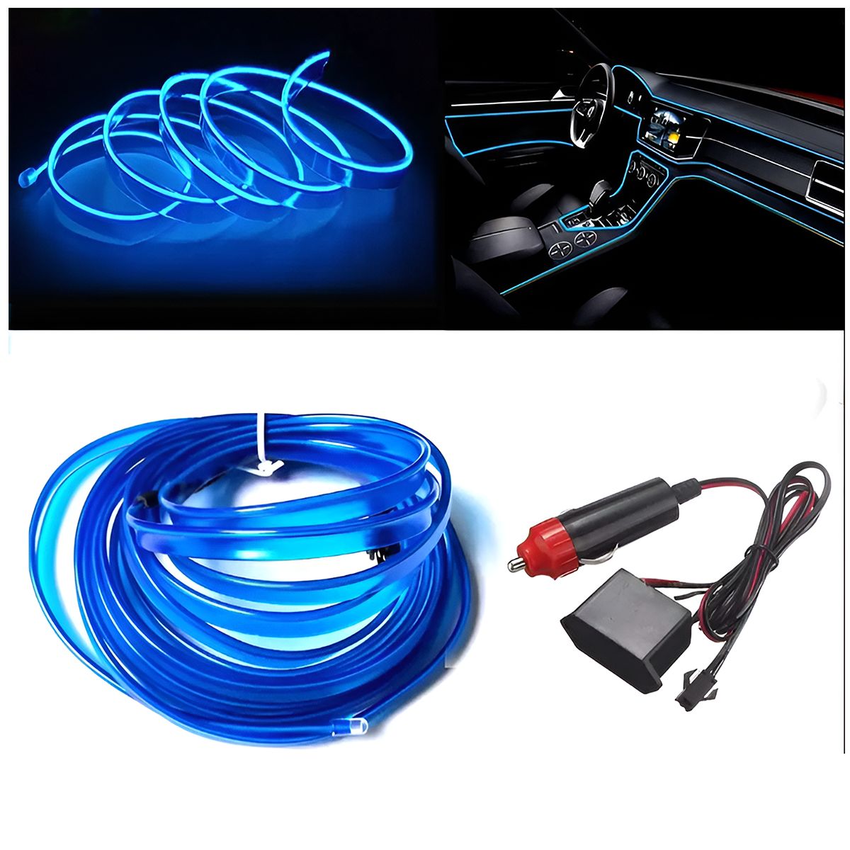 GENERICO - Hilo de neon interior del auto 3 mtros azul