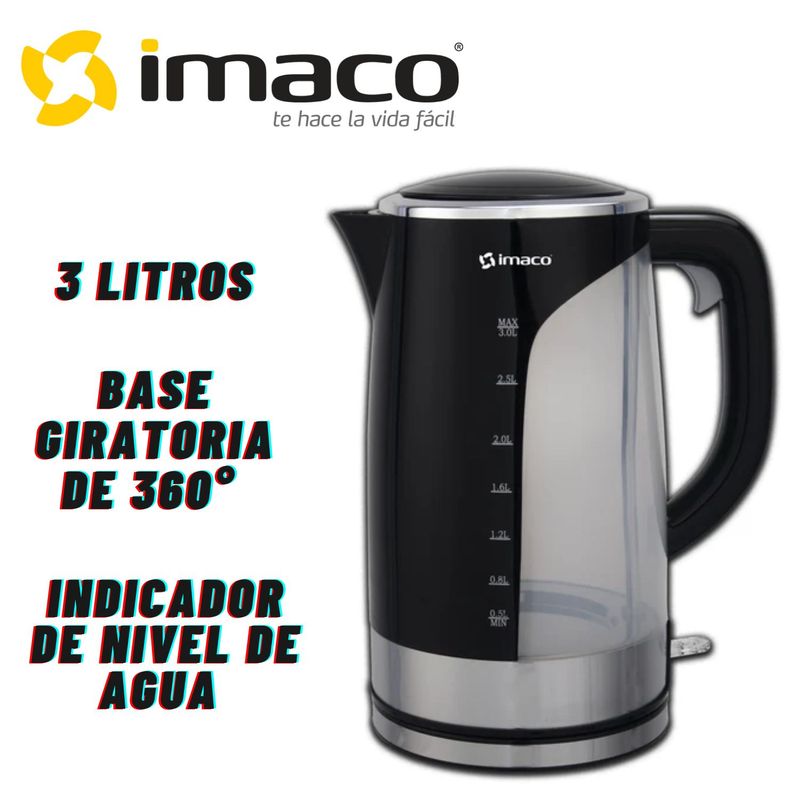 IMACO - Hervidor Imaco KE3000 3 Litros Indicador de nivel de Agua