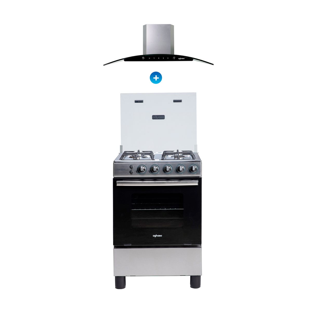 AGHASO - Combo: Cocina Aghaso 4 Hornillas - Essencial GLP + Campana Chimenea touch 60 cm