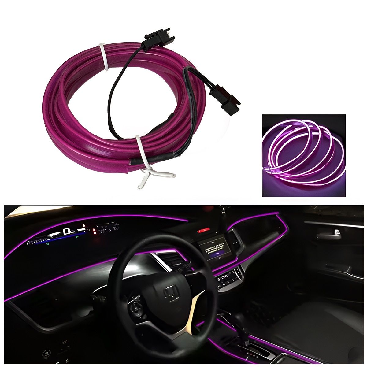 GENERICO - Hilo de neon interior del auto 3 mtros Lila