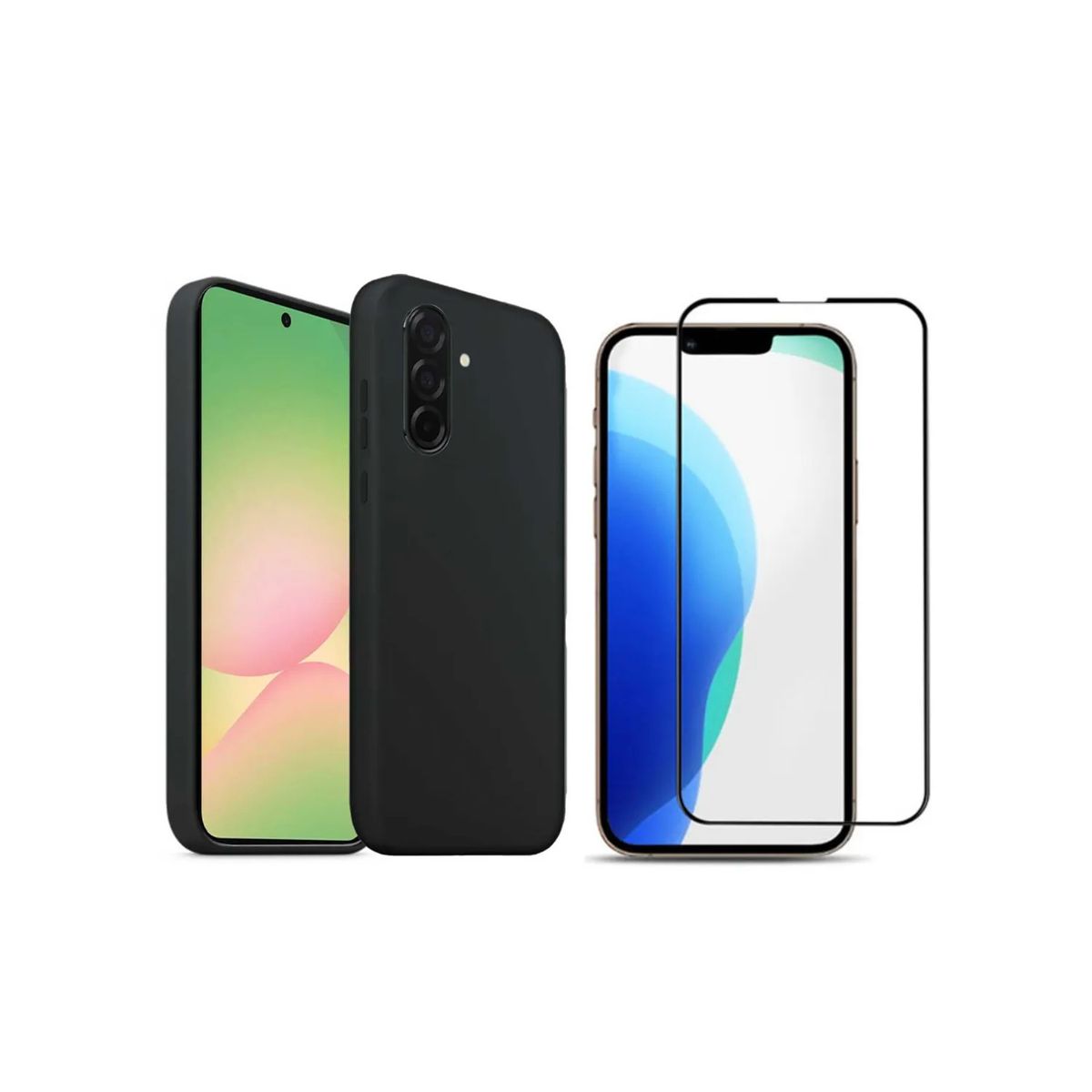 GENERICO - CASE SILICONA PARA SAMSUNG A56 + MICA DE VIDRIO - NEGRO