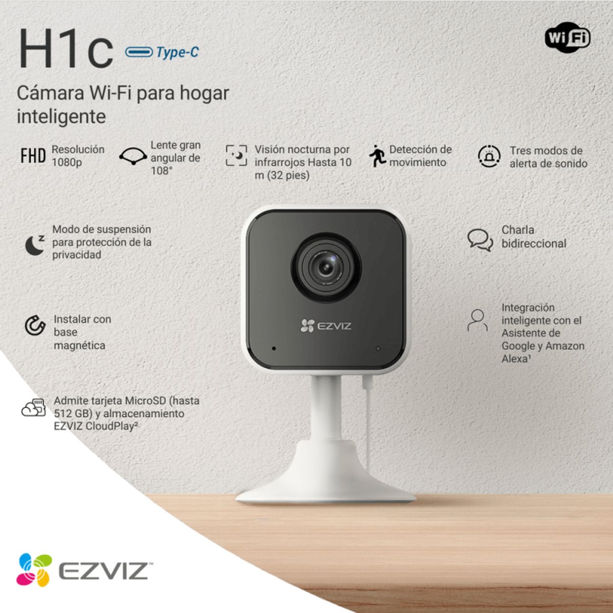 EZVIZ - CAMARA WIFI H1C 2MP EZVIZ AUDIO BIDIRECCIONAL LENTE GRAN ANGULAR