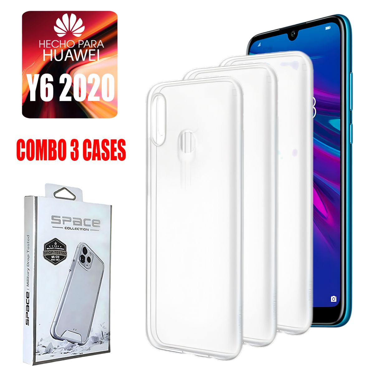 ASIA IMPORT - Combo Case Space Transparente Para Huawei Y6 2020
