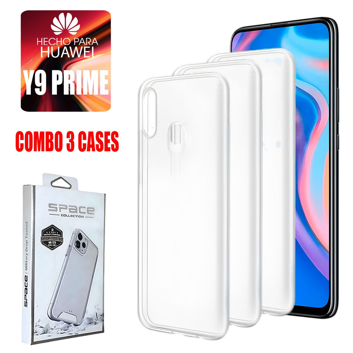 ASIA IMPORT - Combo Case Space Transparente Para Huawei Y9 Prime