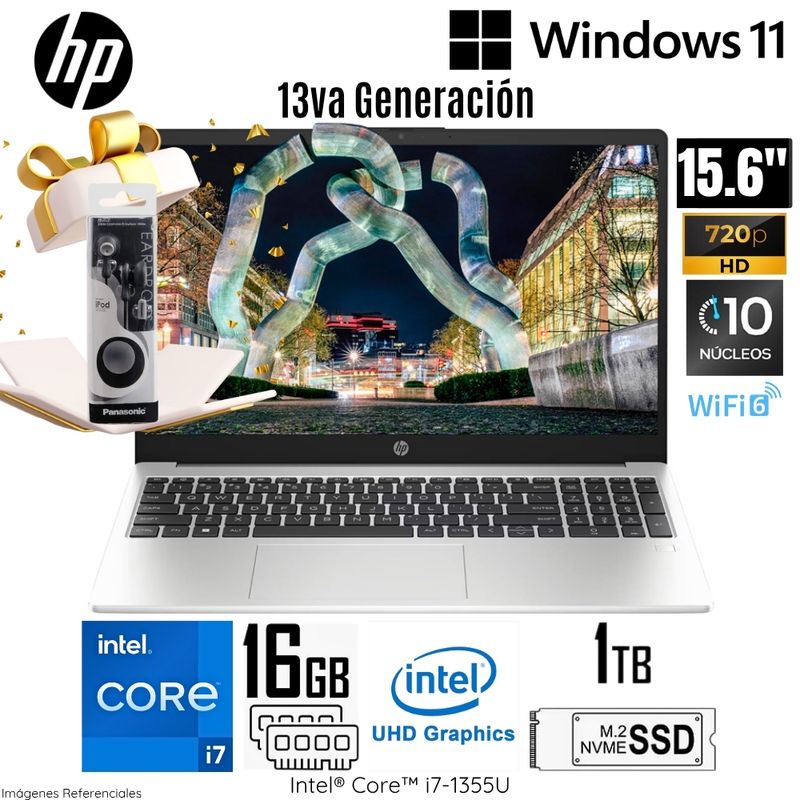 HP - Laptop HP 250 G10 Intel Core i7-1355U 16GB RAM 1TB SSD 15.6"  HD Silver 9S7D1LS + Regalo