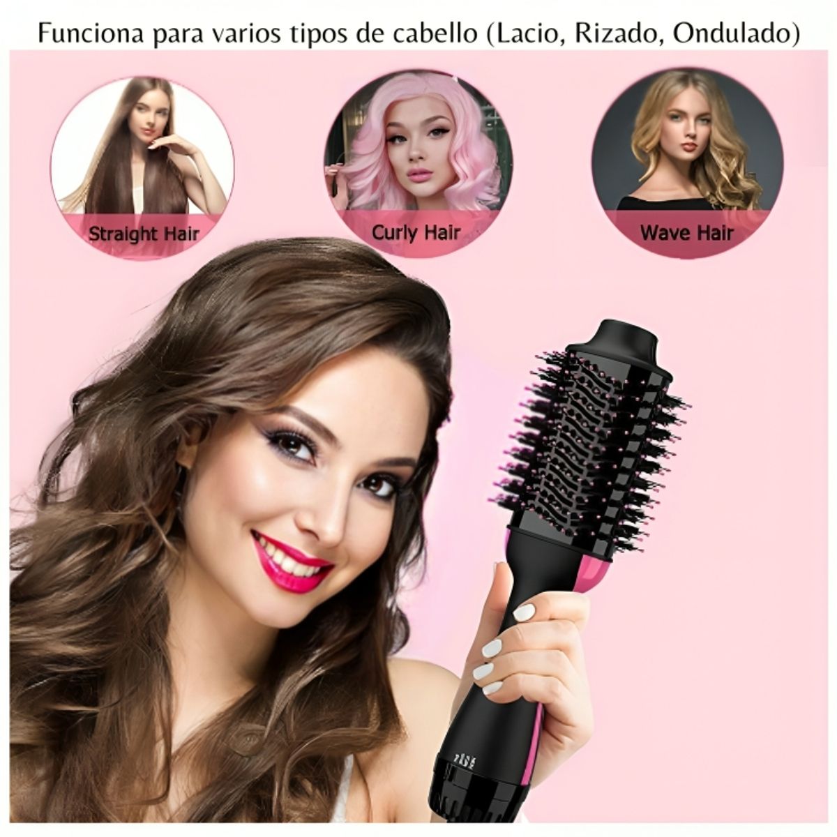 GENERICO - Secador de Cabello Cepillo Seca Alisa Voluminiza y Rizador