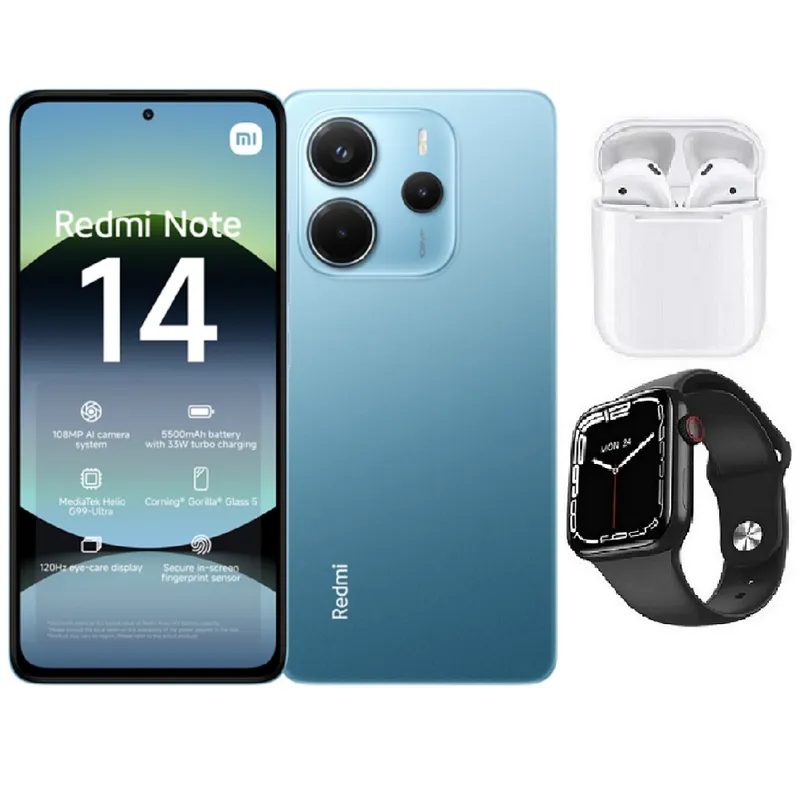XIAOMI - Xiaomi Redmi Note 14 256GB Azul + Audifonos + Smartwatch