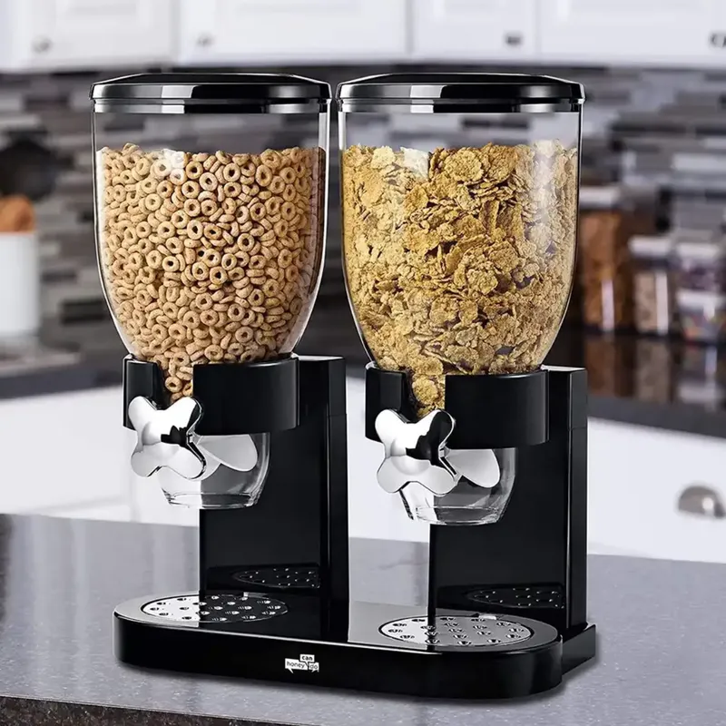 GENERICO - Dispensador Doble de Cereales y Menestras de 17.5 Onzas - Negro