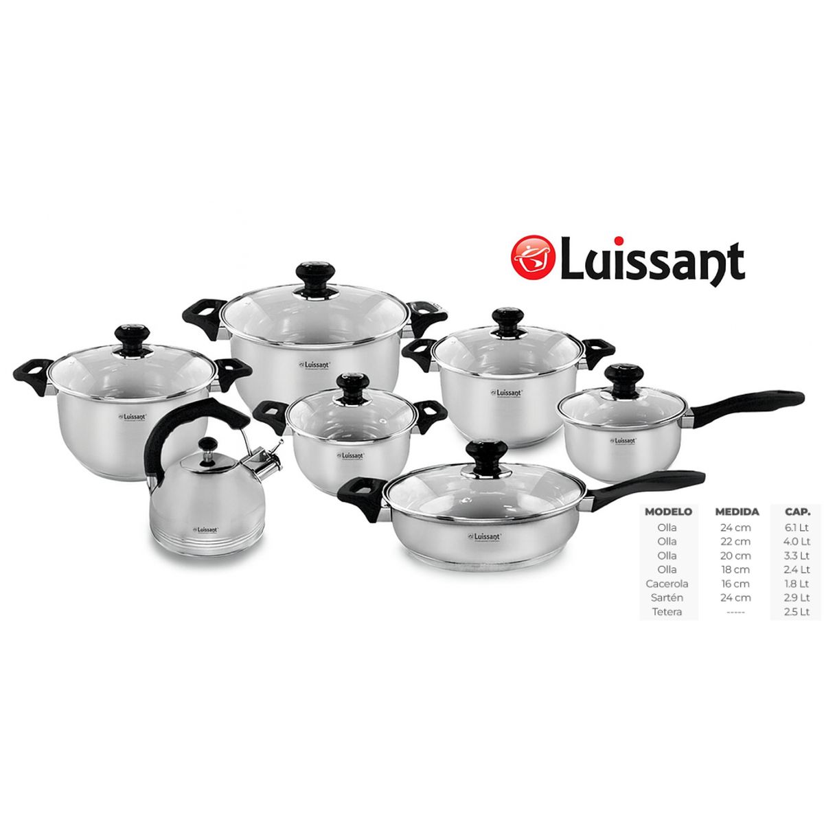 LUISSANT - Juego De Ollas Acero Inoxidable 14 Piezas Luissant