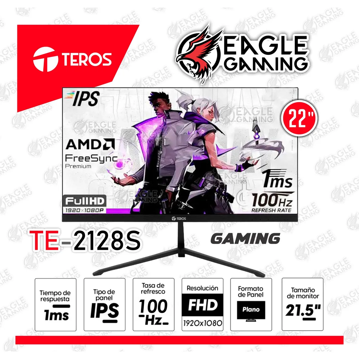 TEROS - Monitor Teros 22" TE-2128S 21.45 Pulg IPS 1920x1080 FullHD HDMI VGA