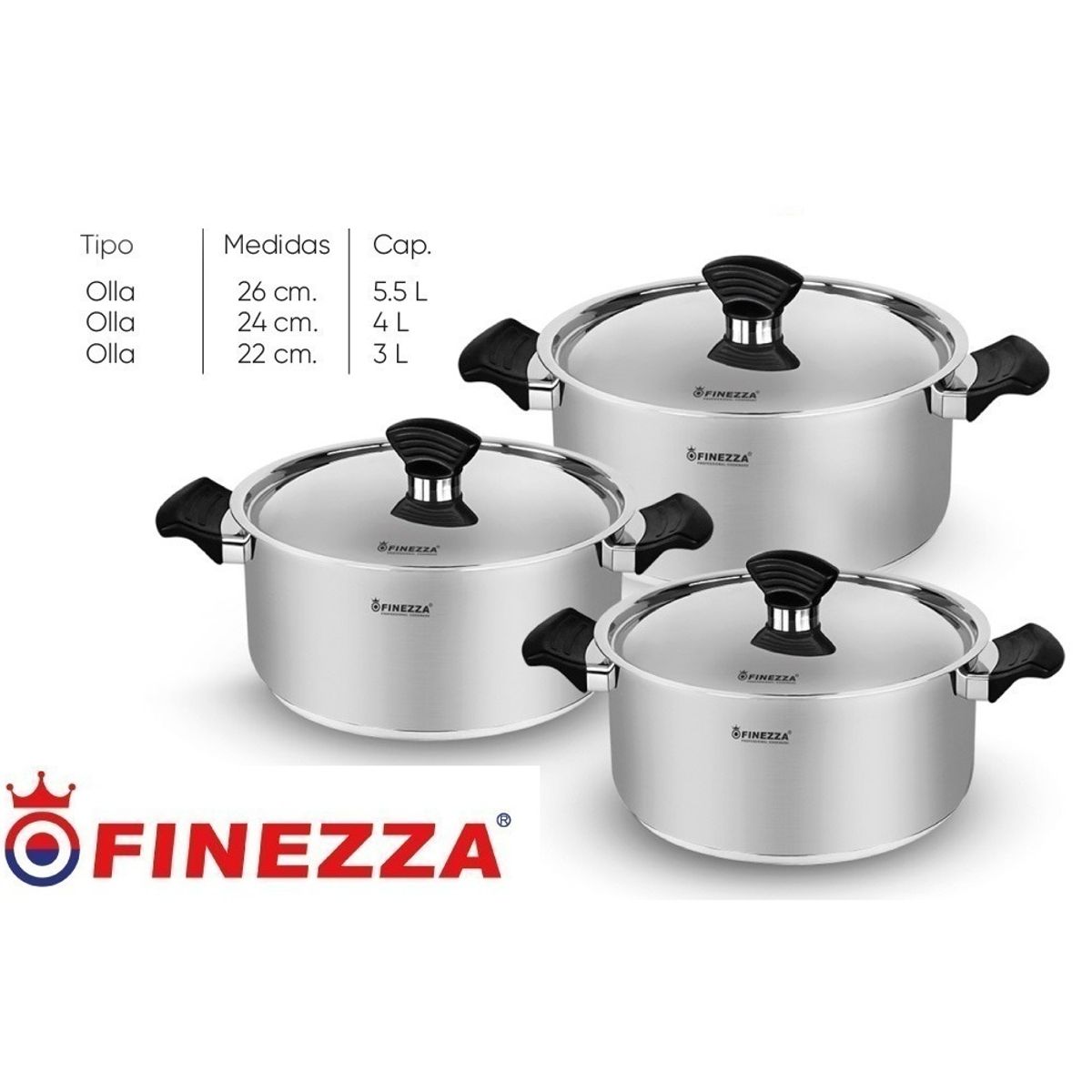 FINEZZA - set de Ollas de Acero Inoxidable  FINEZZA