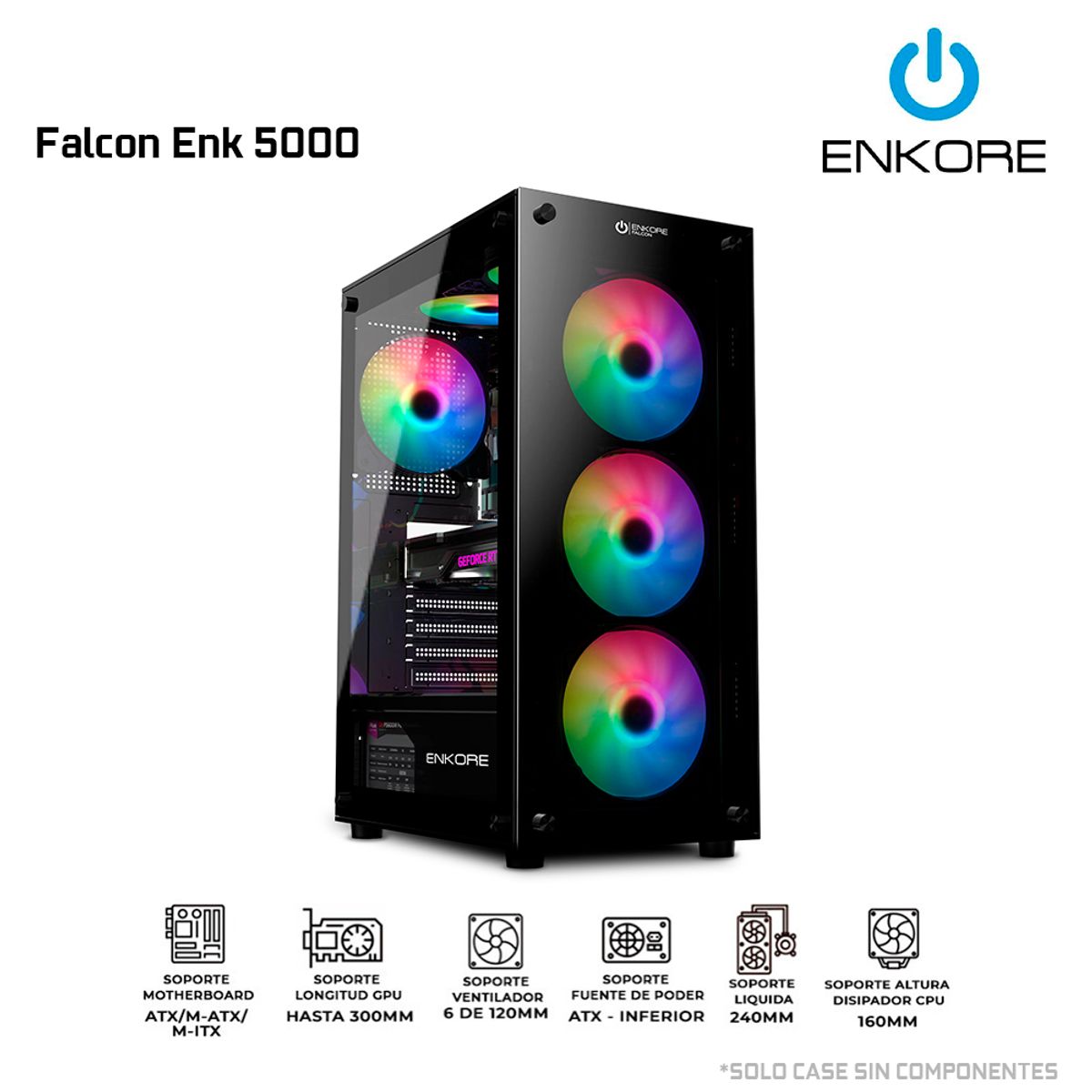 ENKORE - Case Gamer Enkore Falcon Enc 5000 Rgb 4 Fan Usb 3.0