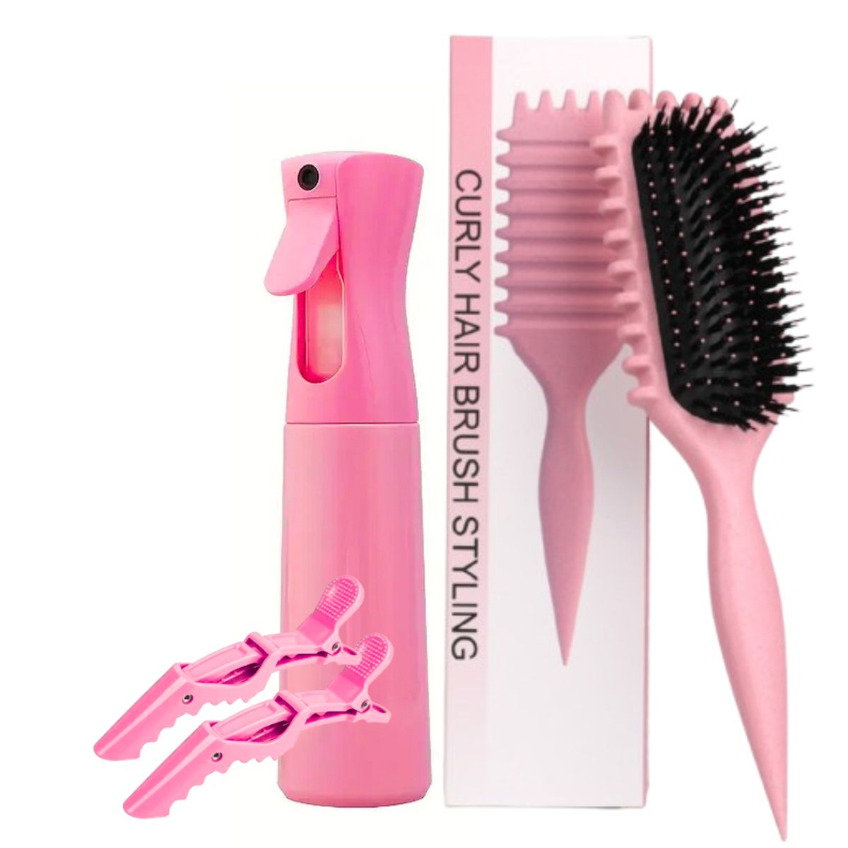 GENERICO - PACK DE DEFINICIÓN PEINE CULY BOUNCE ATOMIZADOR GRANDE Y GANCHOS ROSA