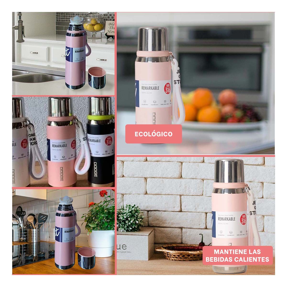 GENERICO - Pack2 Termo para Bebidas Hot 800ml Rosa Y+Regalo Agendita