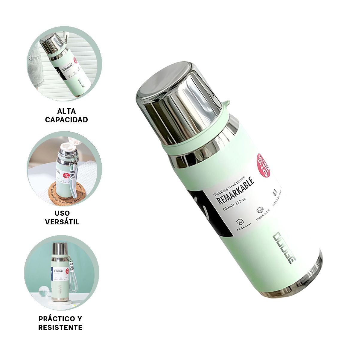 GENERICO - Pack4 Botella Fitness Termica 800ml en Color Verde