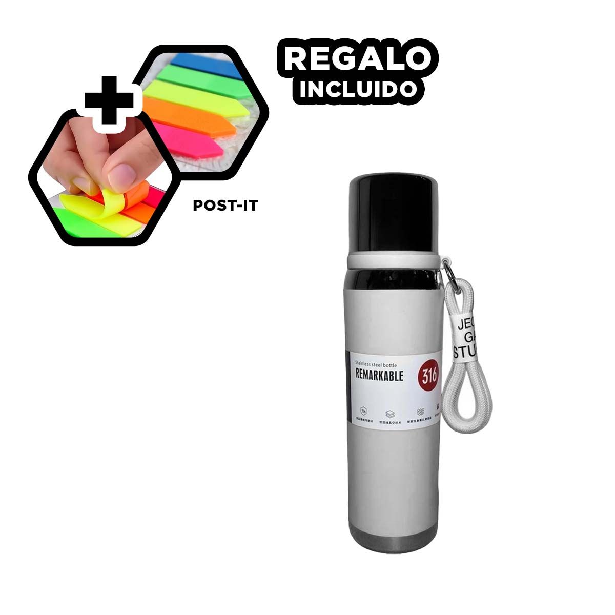 GENERICO - Pack6 Termo Escolar 800ml en Blanco Y+Banderitas Adhesivas
