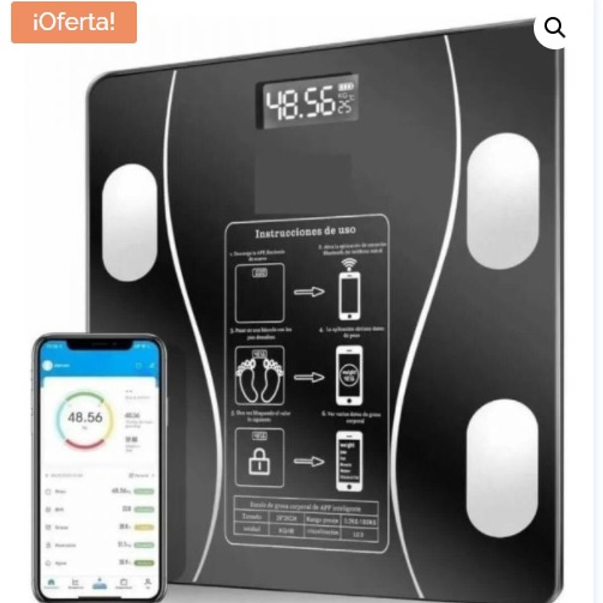 GENERICO - BÁSCULA ELECTRÓNICA INTELIGENTE DEL CUERPO BALANZA NEGRO