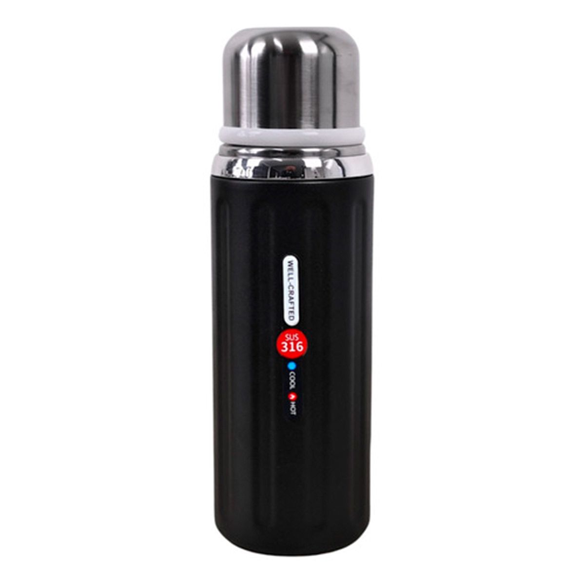 GENERICO - Pack6 Termo Practico Gym 800ml Negro Y+Banderitas Adhesivas