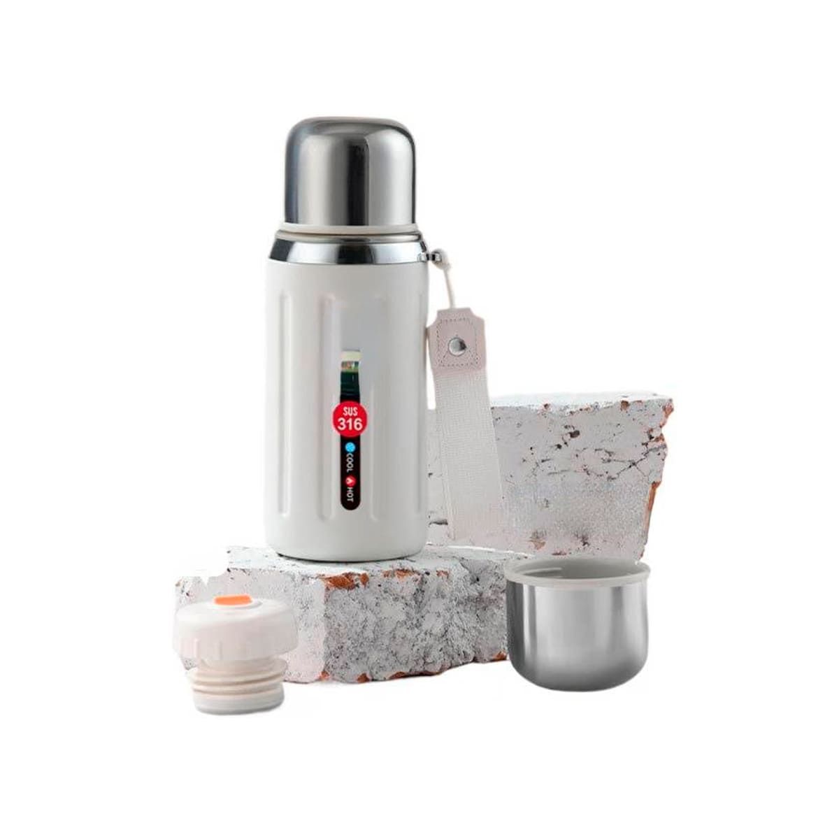 GENERICO - Pack6 Termo Practico Gym 800ml Blanco Y+Banderitas Adhesivas