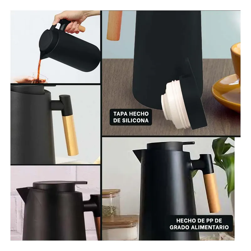 RYBIU IMPORT - Jarra Termo con Mango de Madera de Cabo de Color Negro