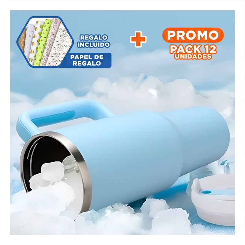 RYBIU IMPORT - Pack12 Taza con Base y Tapa en Celeste Y+Papel de Regalo