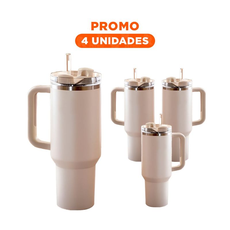 RYBIU IMPORT - Pack4 Termo con Asa ABS y Sorbete de Color Blanco