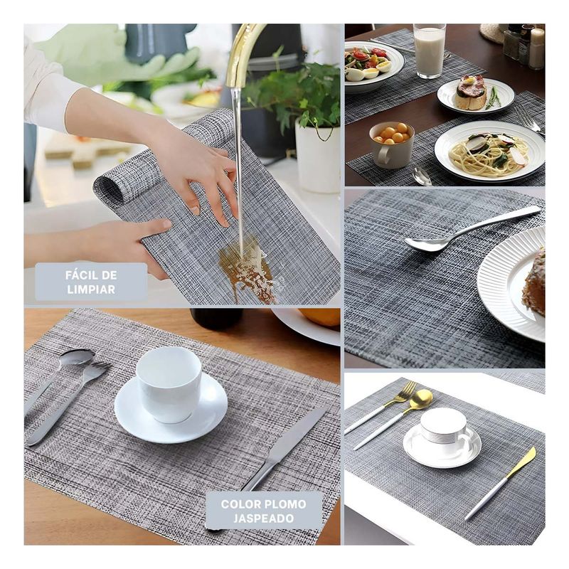 RYBIU IMPORT - Individuales de Mesa Rectangular de 6 pzs en Plomo