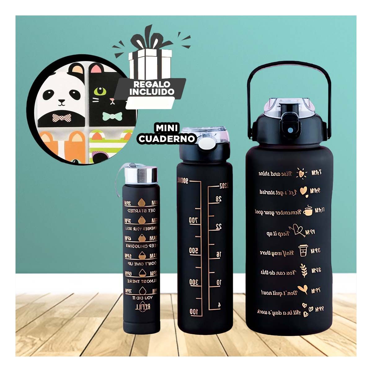 GENERICO - Tomatodo Practico Variados con Tapa Negro Y+Regalo Agendita