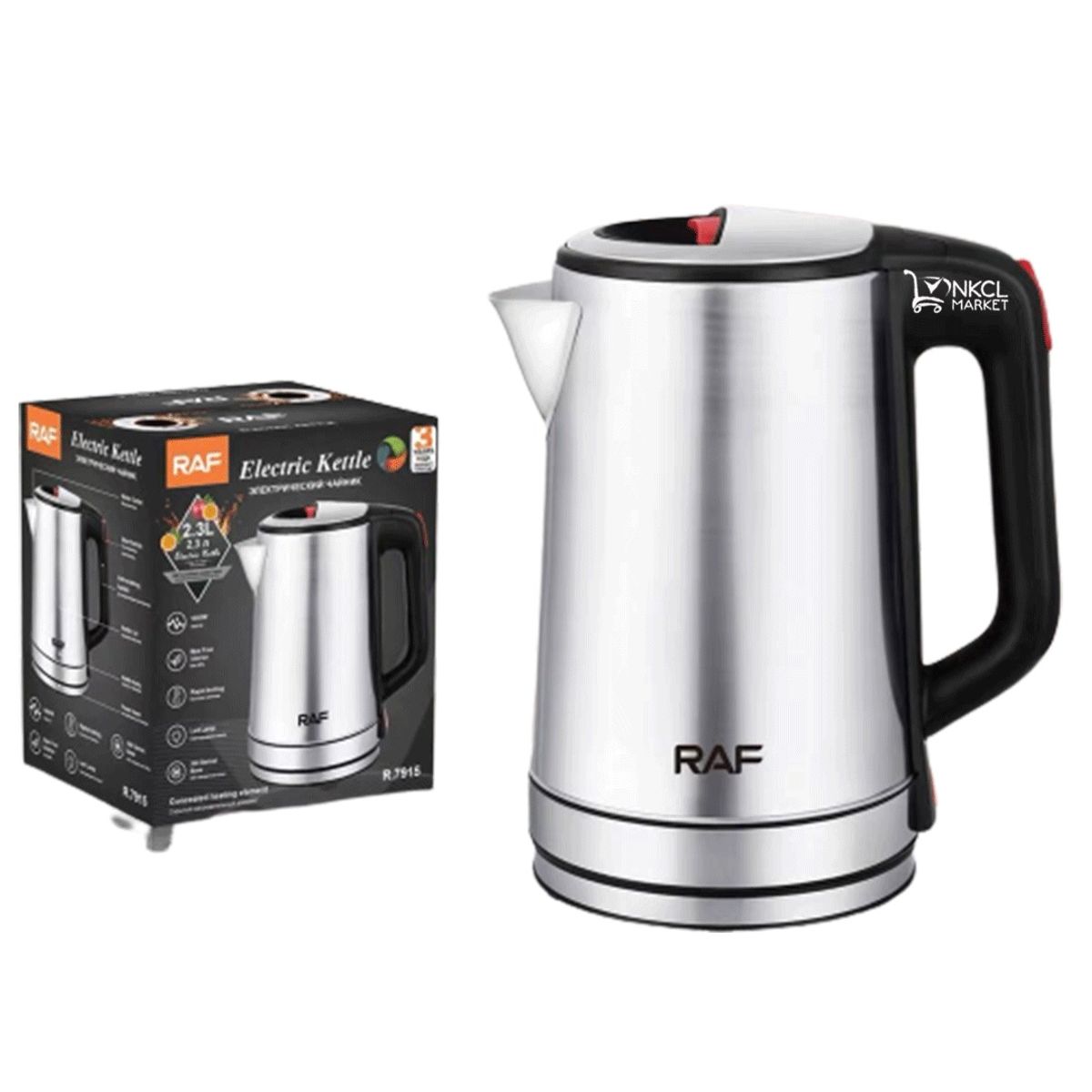 RAFF - HERVIDORA PLATEADO ELÉCTRICO ACERO INOXIDABLE 2.3L 1800 W