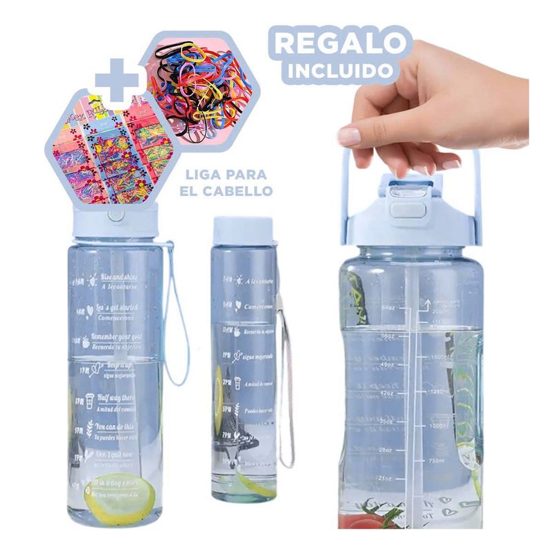 GENERICO - Frasco Set de 3 para Gym Deportivo Azul Y+Ligas de Regalo