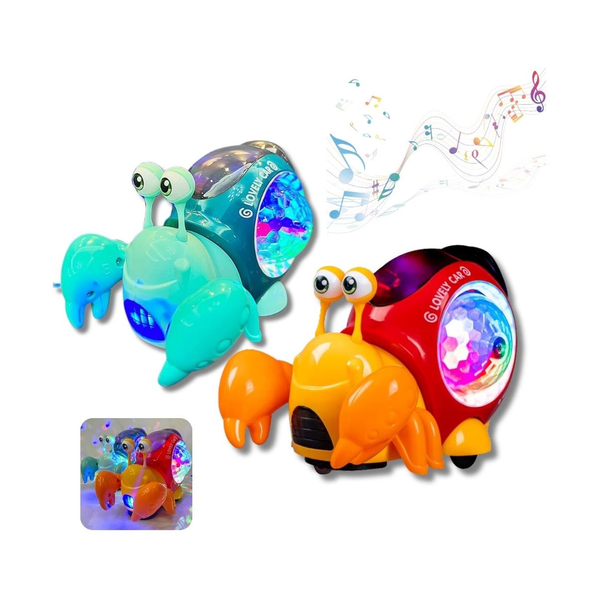 GENERICO - Pack de 2 Cangrejos de Juguete con Música y Luces LED