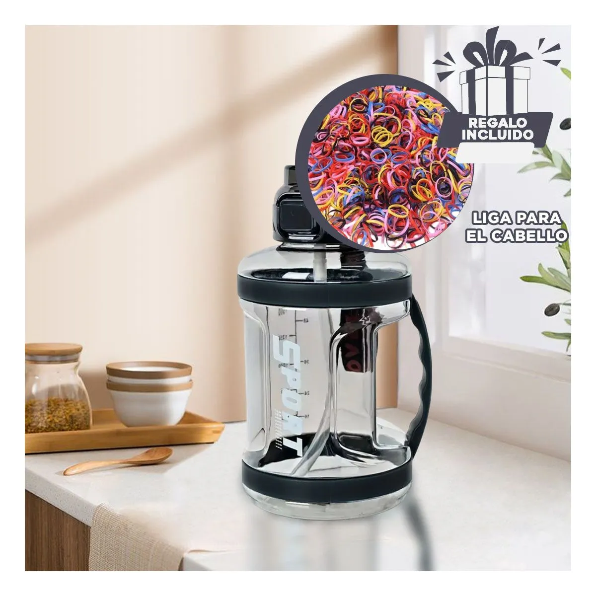 GENERICO - Bidon de Agua para Estudiar Negro Y+Ligas de Regalo