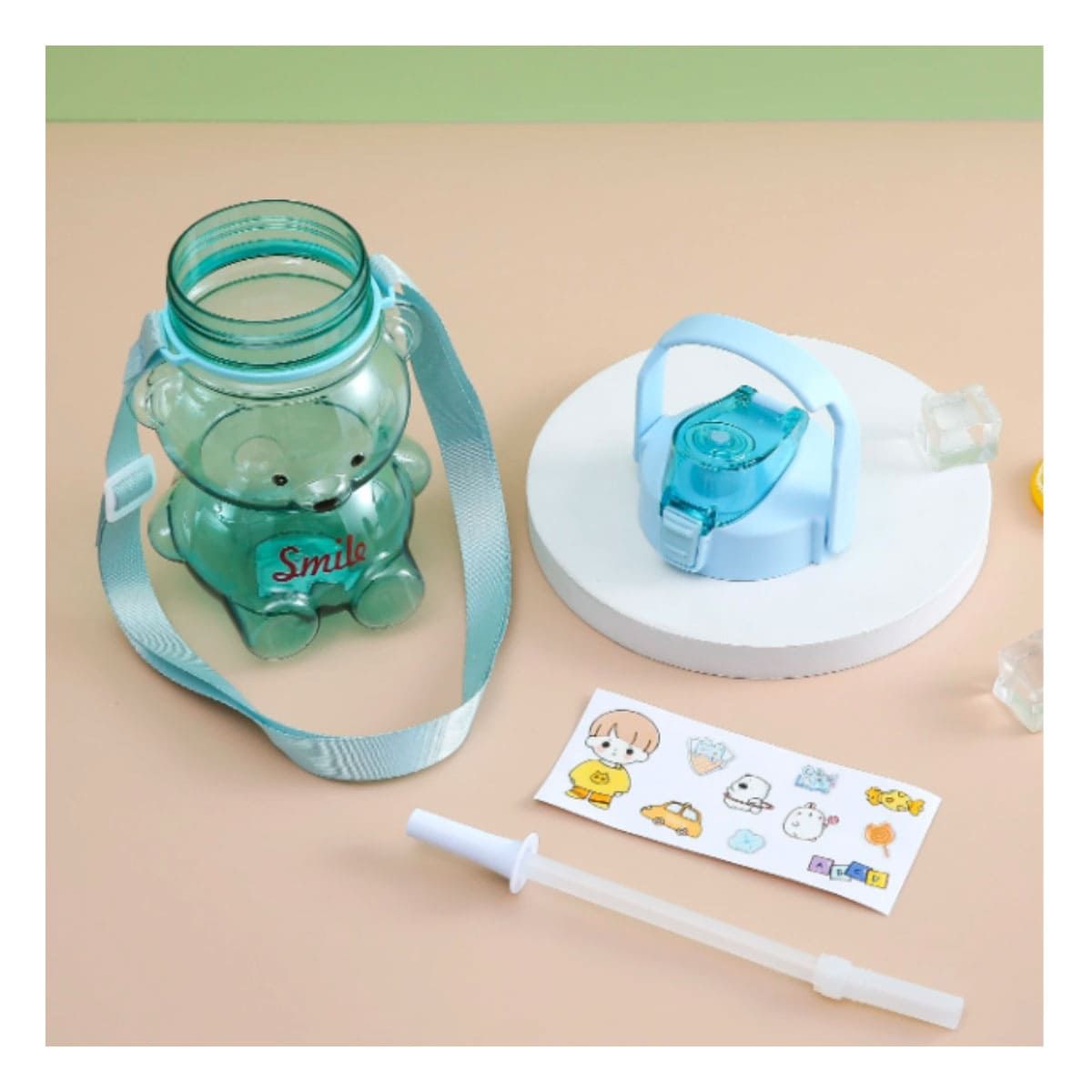 GENERICO - Pack6 Botella de Uso Diario con Forma de Oso en Color Verde