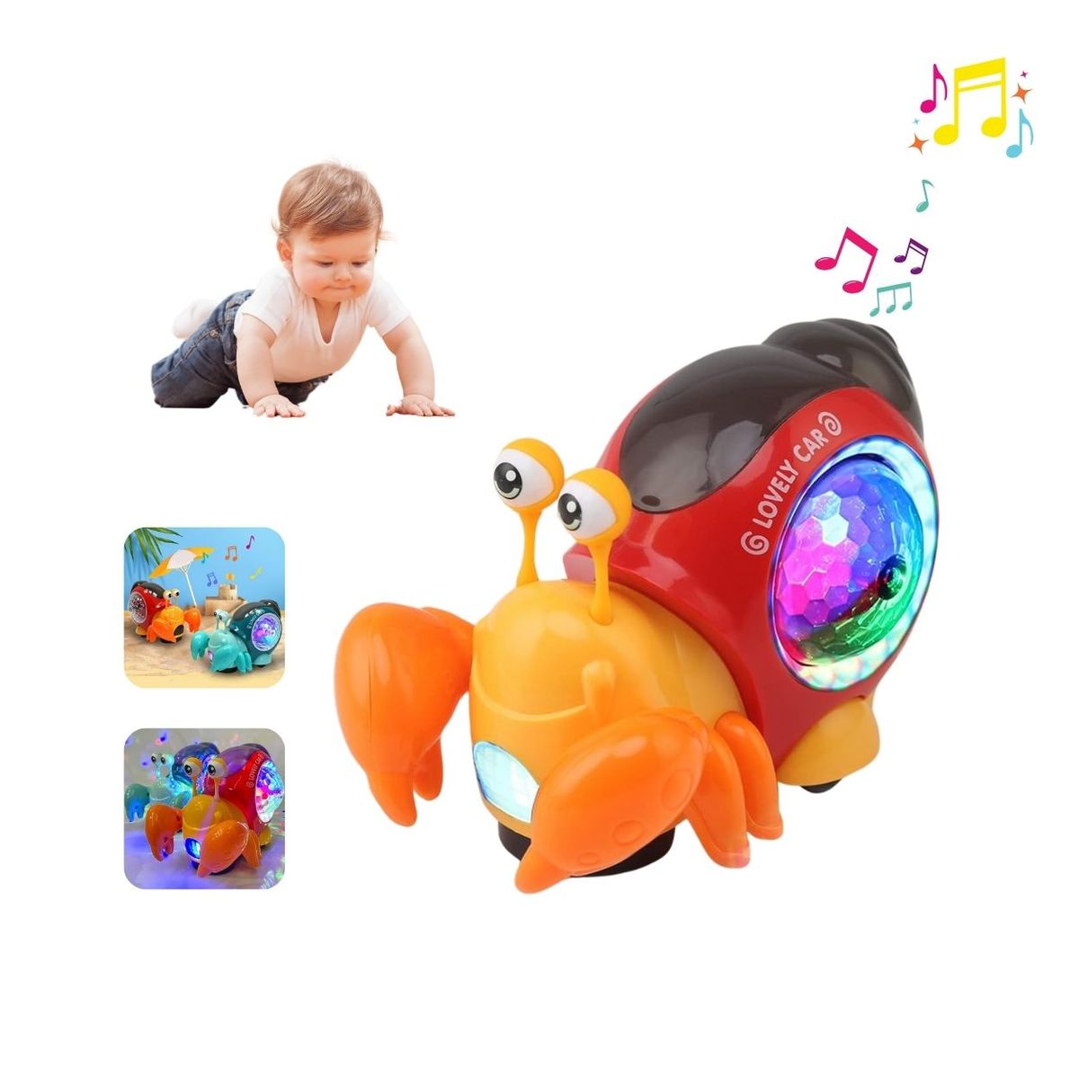 GENERICO - Cangrejo Musical Rojo de Juguete con Luces LED para Bebé