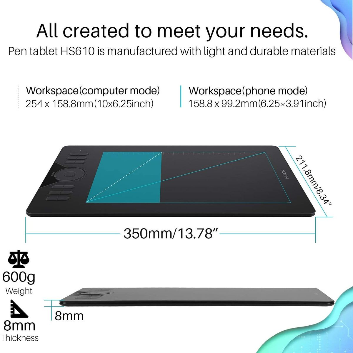 HUION - Tableta Dibujo Huion HS610 12 Teclas Rápidas y Soporte Android